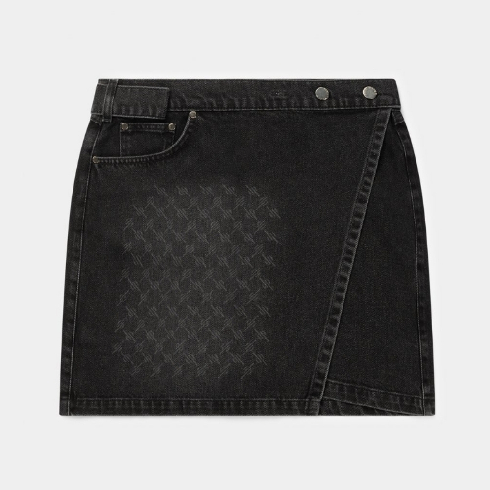 Black Mongram Wrap Denim Skirt NWT